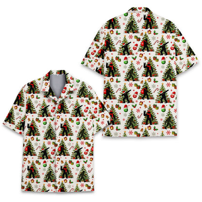 White Christmas Bigfoot hawaiian shirt, secondary front view
