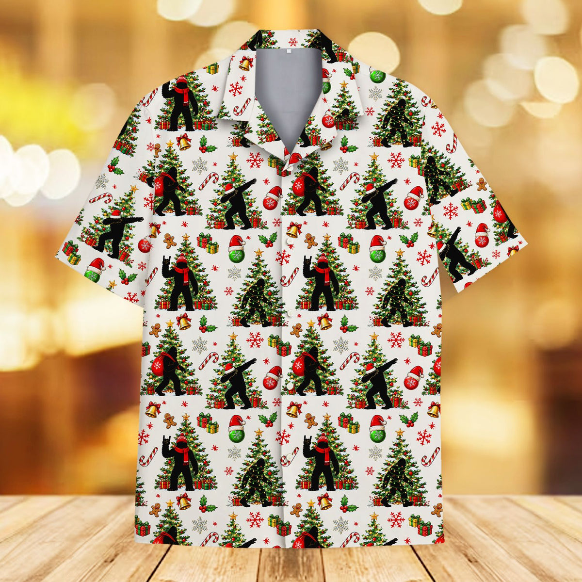 White Christmas Bigfoot hawaiian shirt for matching family outfits, main view