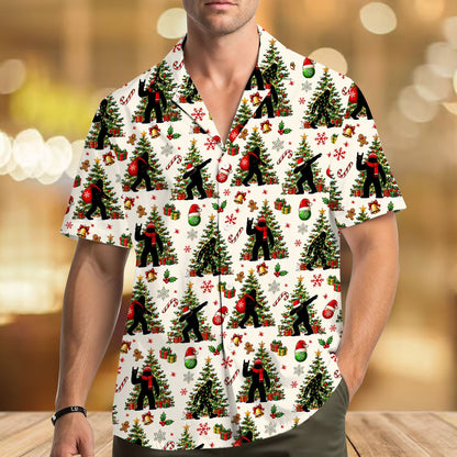 Second lifestyle view of family matching hawaiian shirts featuring Bigfoot