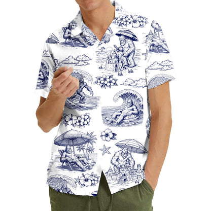 Second lifestyle view showcasing the matching family hawaiian shirts concept with the Bigfoot design