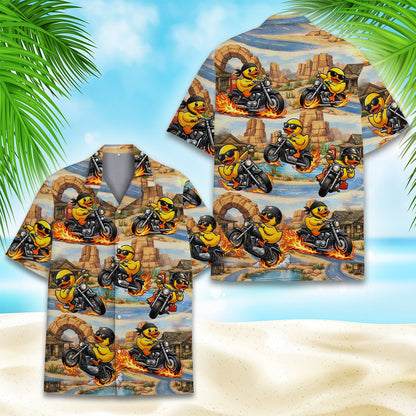 Alternate close up view of the yellow biker hawaiian shirt fabric and buttons