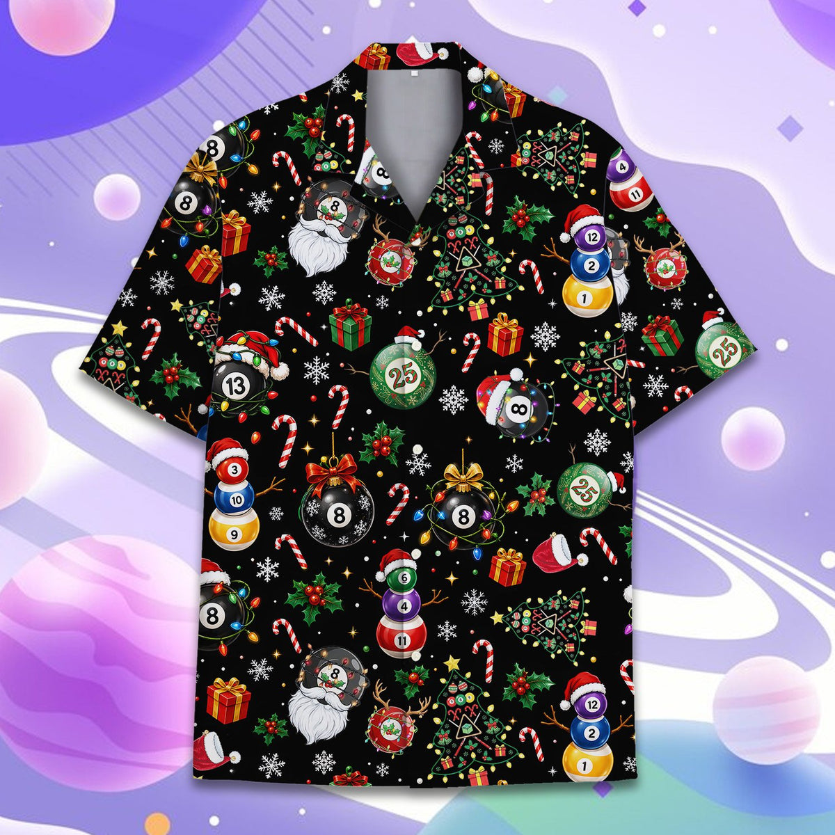 Back detail view showing repeating holiday pool ball pattern