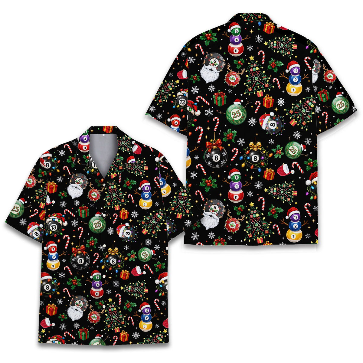 Back view of the billiards christmas hawaiian shirt