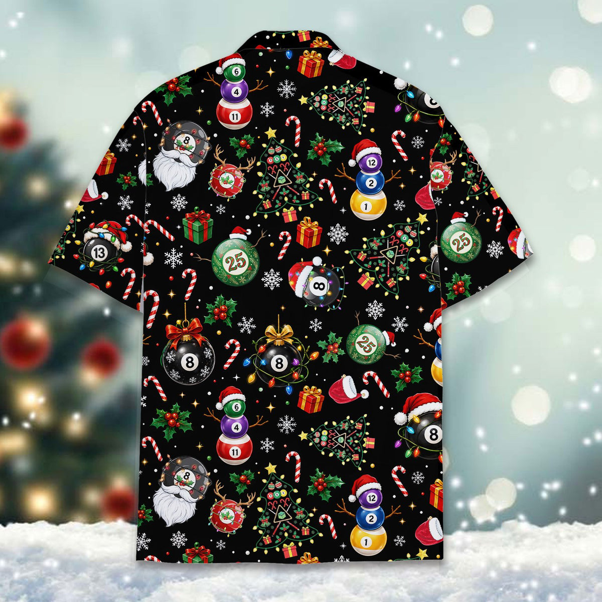 Lifestyle front view of the festive pool themed hawaiian shirt