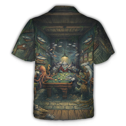 Alternative front view of the underwater billiards hawaiian shirt