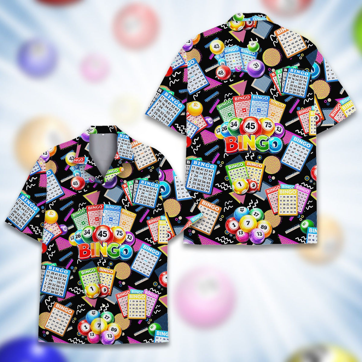 Another front view of the abstract bingo hawaiian shirt