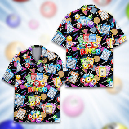 Another front view of the abstract bingo hawaiian shirt