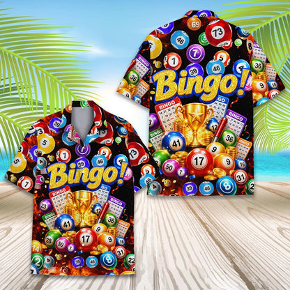 Front view of the bingo themed shirt with fiery background