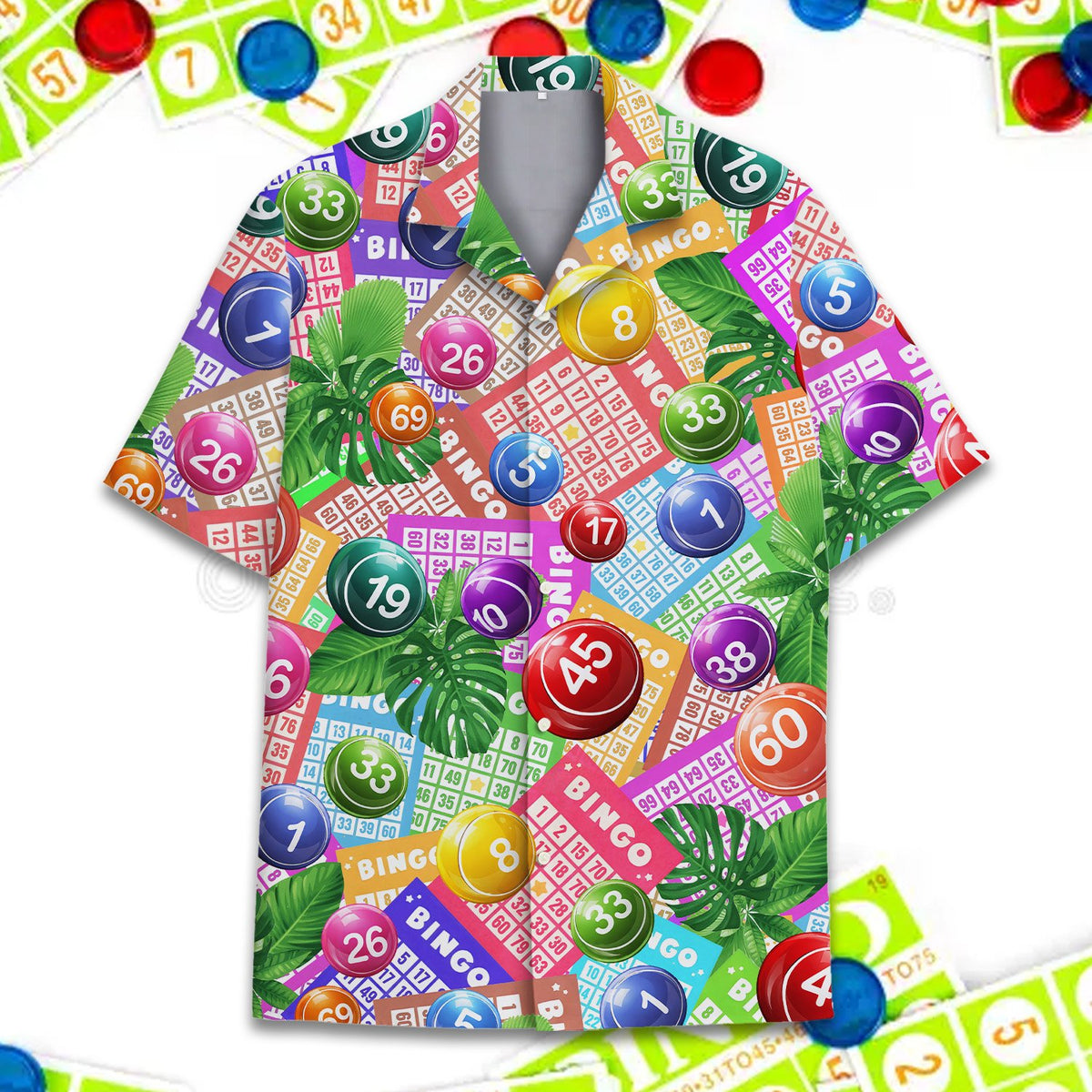 Button detail on bingo hawaiian shirt