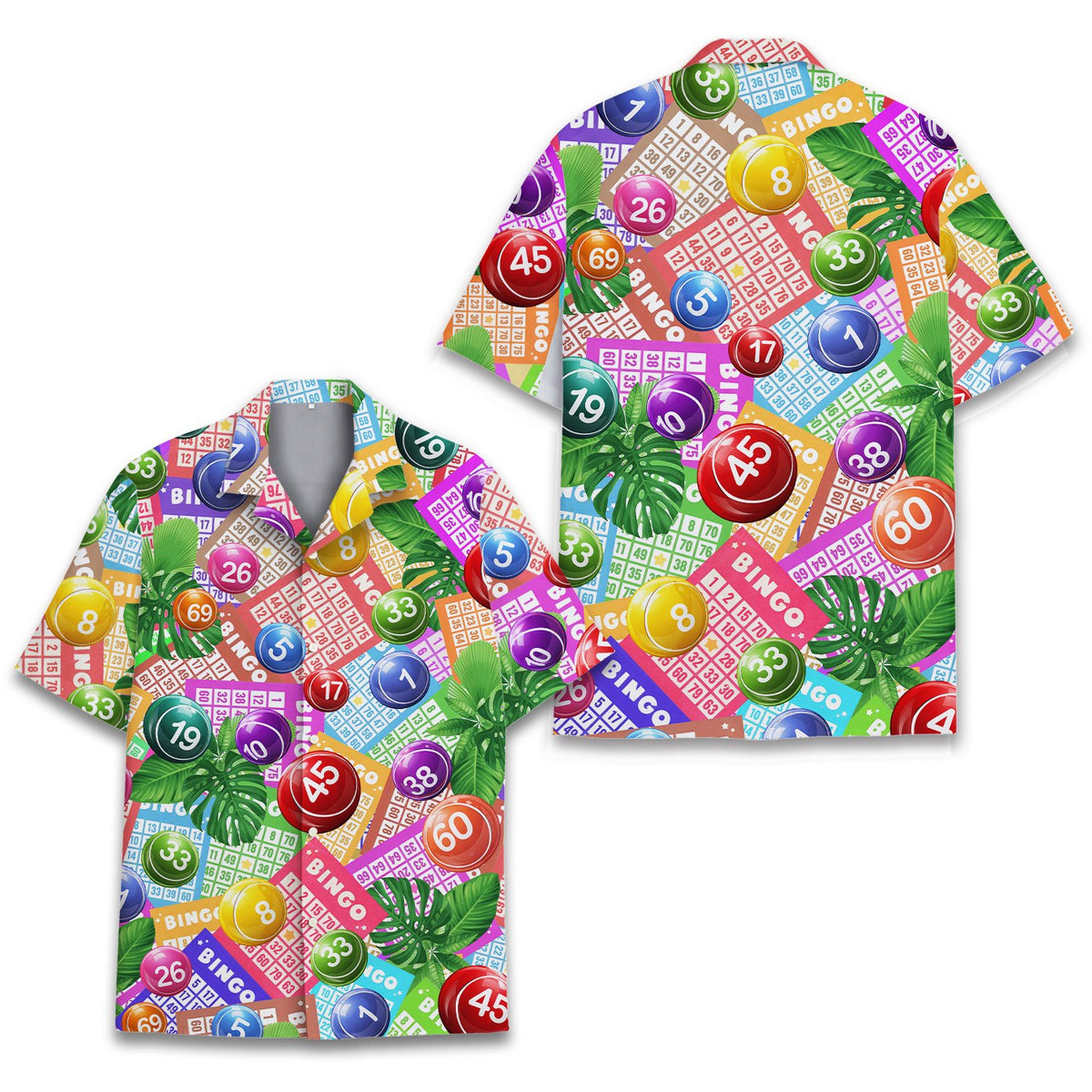 Sleeve design of bingo themed hawaiian shirt