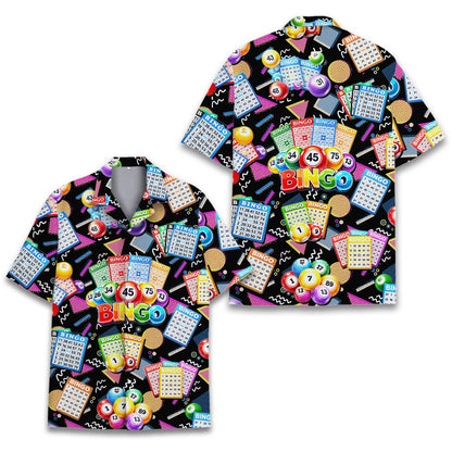 Bingo hawaiian shirt with retro geometric pattern, main view