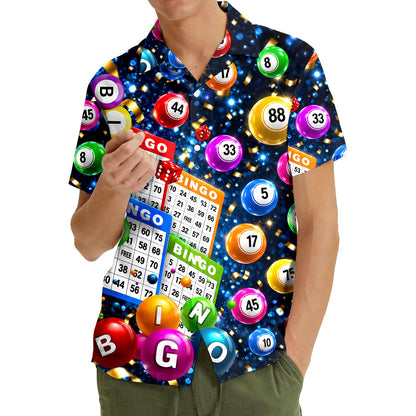 Matching family hawaiian shirts in a vibrant bingo design, main view