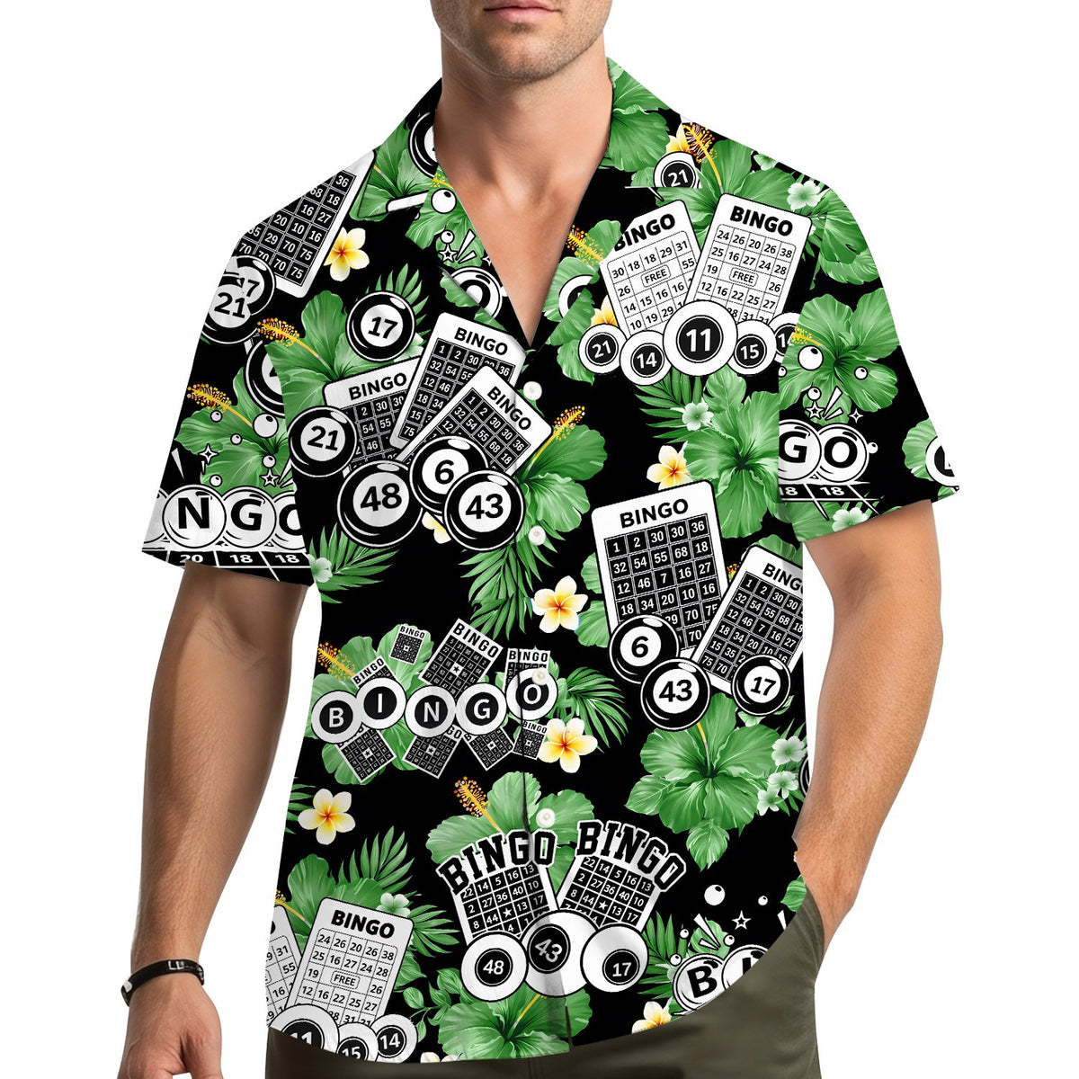 Second lifestyle view of the matching family hawaiian shirts