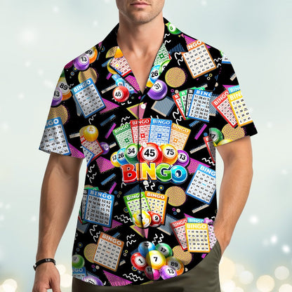 Second lifestyle view showing the retro bingo hawaiian shirt