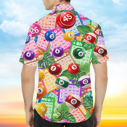 Third lifestyle view showcasing the casual fit of the bingo hawaiian shirt