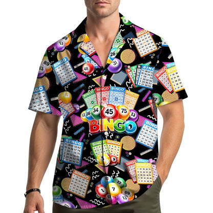 Lifestyle view of someone wearing the bingo hawaiian shirt