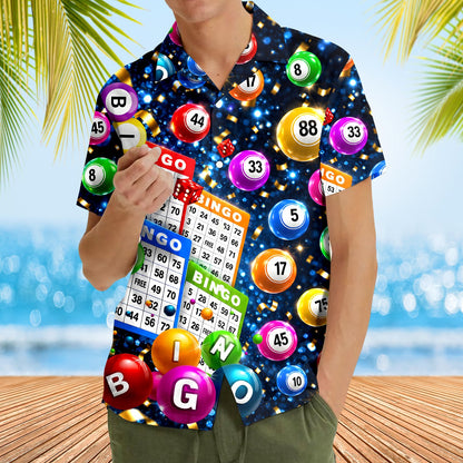 Lifestyle shot of someone wearing the bingo matching family hawaiian shirt