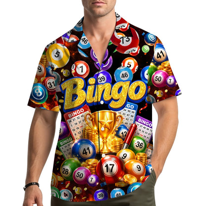 Lifestyle view of someone wearing the bingo hawaiian shirt
