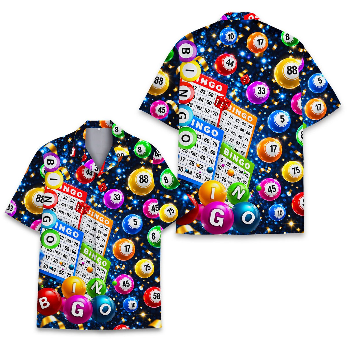 Additional view highlighting the vibrant colors of the bingo hawaiian shirt