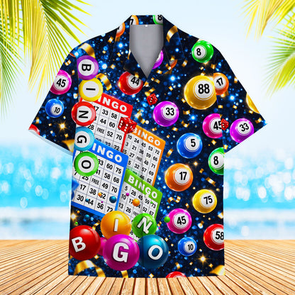 Close-up view of the collar and print of the matching family hawaiian shirt