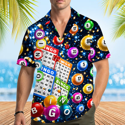 Bottom hem and print detail view of the bingo matching family hawaiian shirt