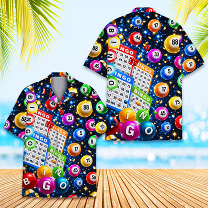 Detailed view of the bingo hawaiian shirt design and fabric