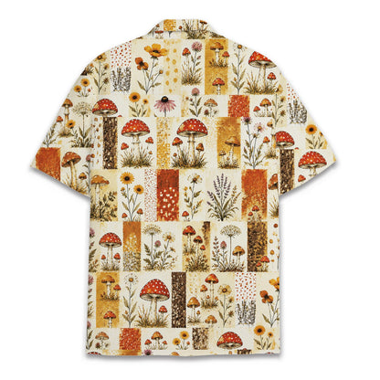 Back view of the boho mushroom floral matching family hawaiian shirt