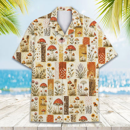 Front view of the boho mushroom floral hawaiian shirt variant 3