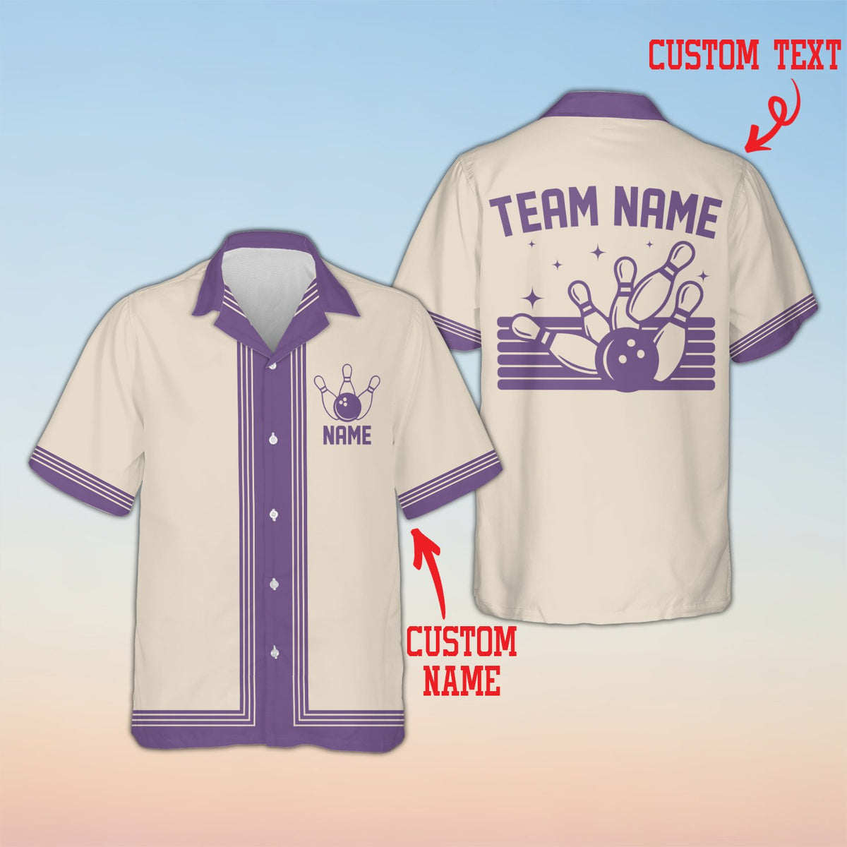 Another front angle of the beige custom name and number hawaiian shirt