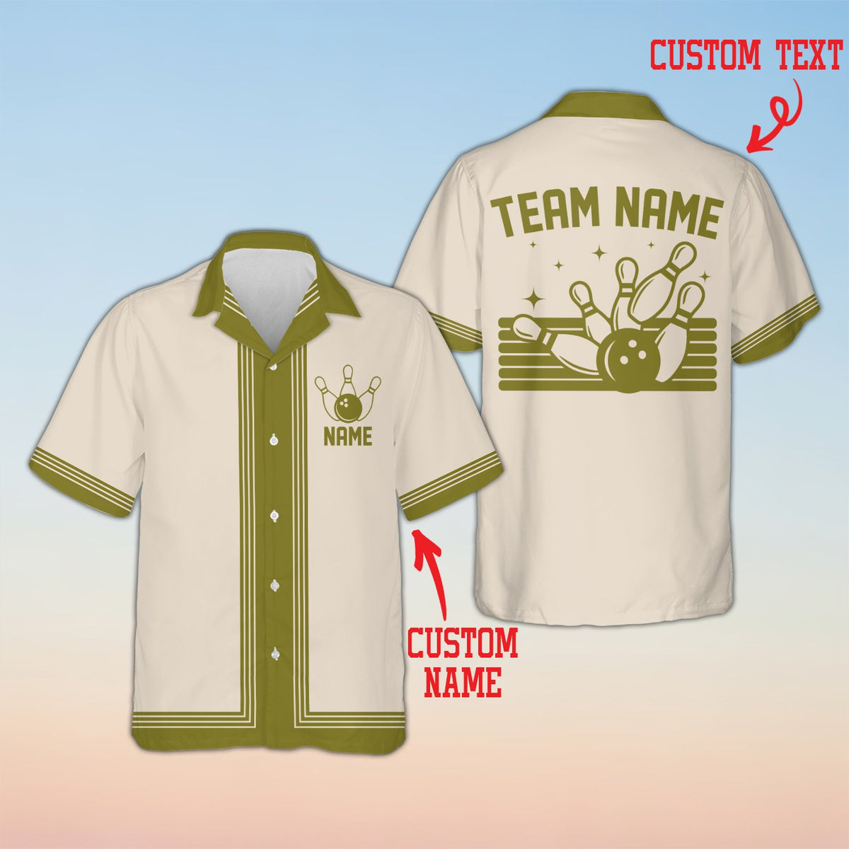 Front view highlighting the lightweight polyester material of the bowling shirt