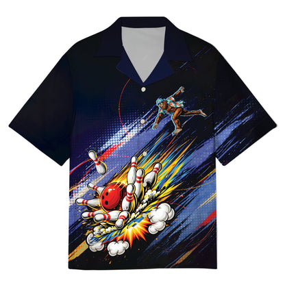 Front view of the bowling bigfoot hawaiian shirt in navy