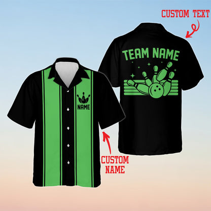 Black matching family bowling hawaiian shirt, alternate front view 2