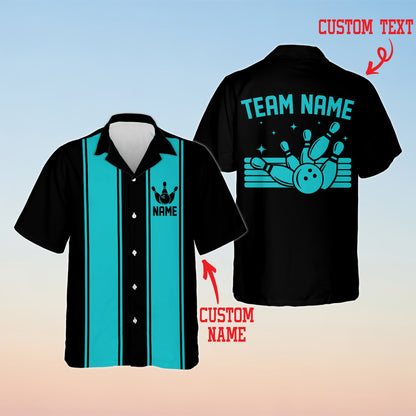 Black matching family bowling hawaiian shirt, alternate front view 3