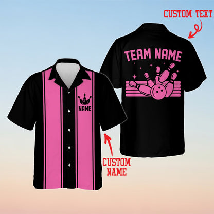 Black matching family bowling hawaiian shirt, alternate front view 4