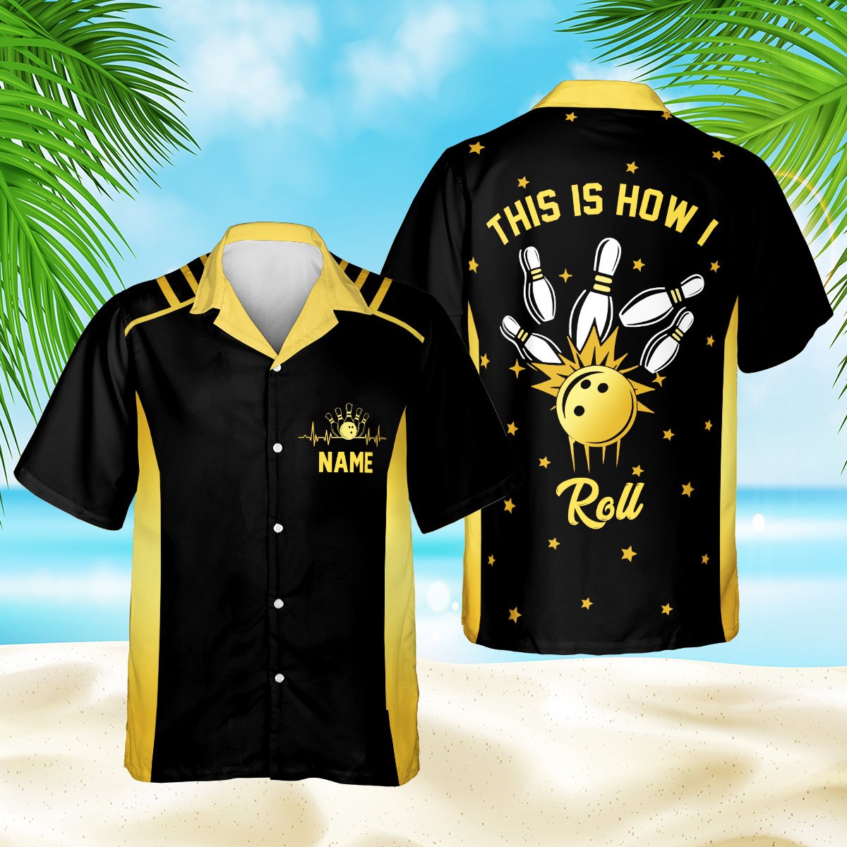 Pink personalized bowling hawaiian shirt with custom name, front view