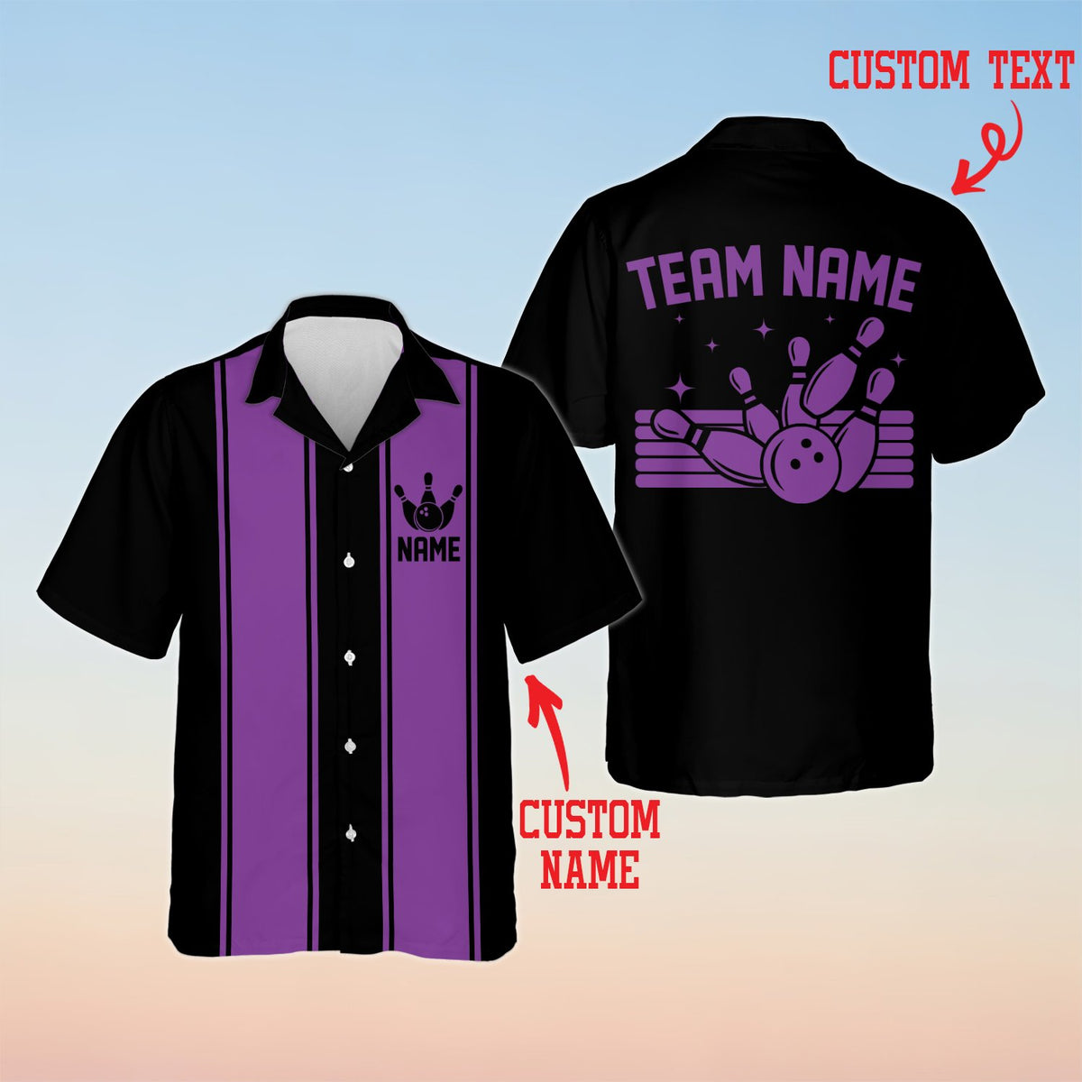 Black matching family bowling hawaiian shirt, alternate front view 5