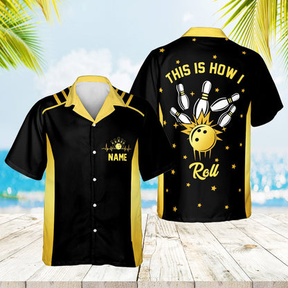 Purple personalized bowling hawaiian shirt with custom name, front view