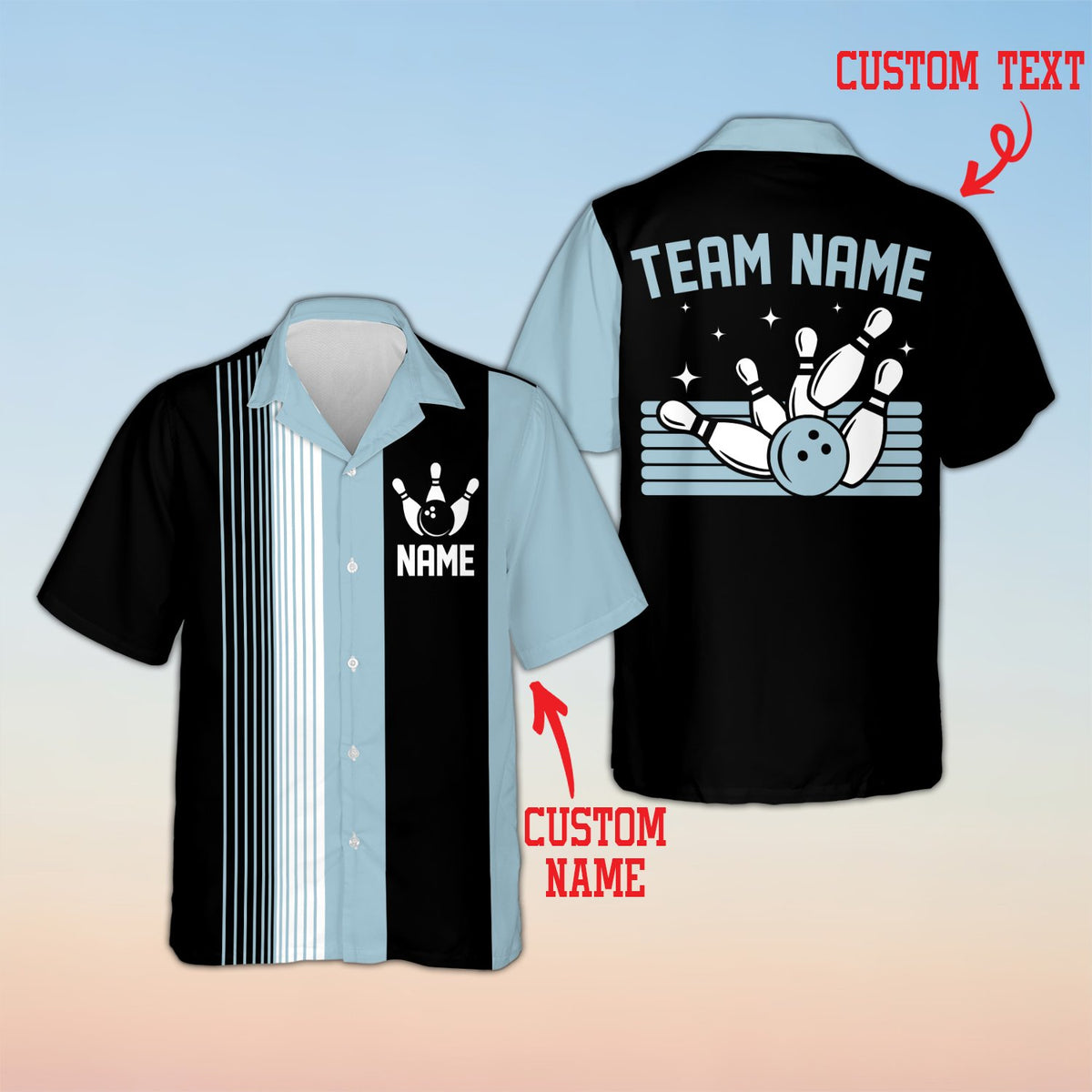 Blue personalized hawaiian shirt, front view