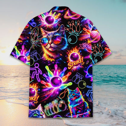 Back view of the neon bowling print hawaiian shirt