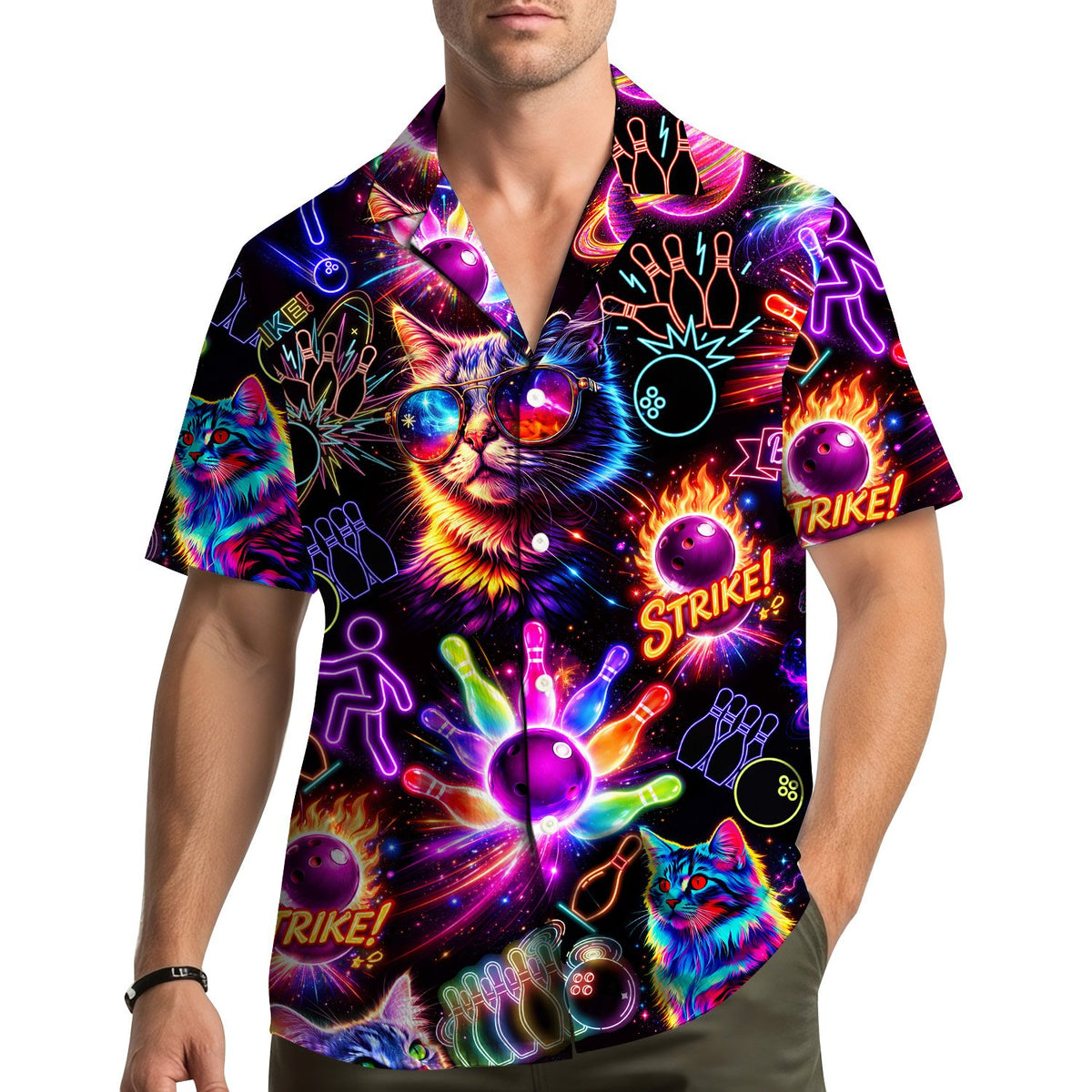Lifestyle view of someone wearing the matching family hawaiian shirts