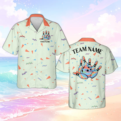 Green custom text hawaiian shirt featuring retro bowling design