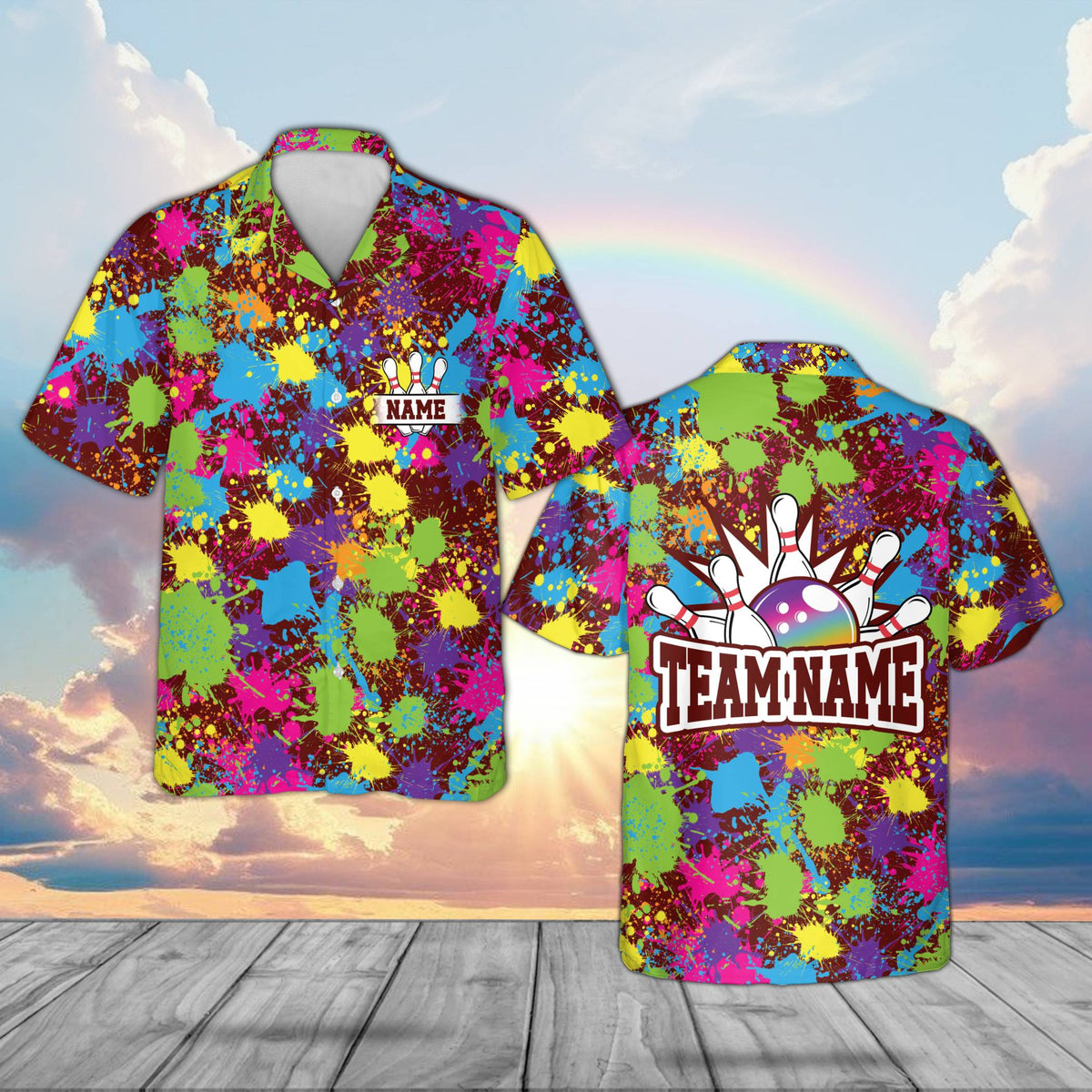 Front view of maroon custom name and number hawaiian shirt