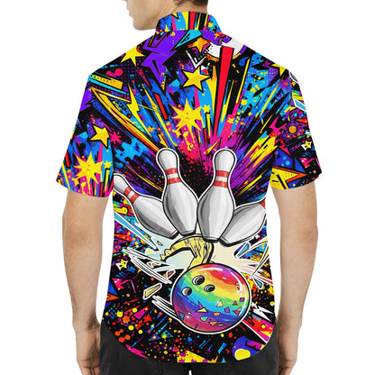 Alternate back view of the dark background bowling shirt