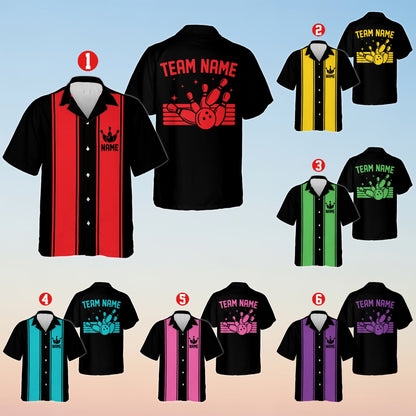 Multicolor personalized bowling hawaiian shirt for matching family, front view