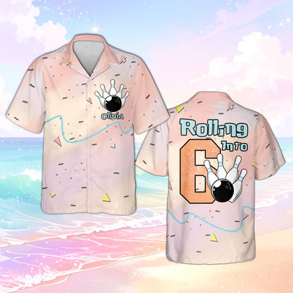 Close-up front view of the retro pastel personalized hawaiian shirt