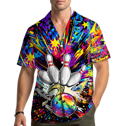 Another lifestyle view showing the bowling hawaiian shirt as part of matching family outfits