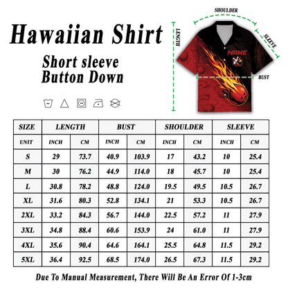 Lifestyle view of the red bowling hawaiian shirt custom text design