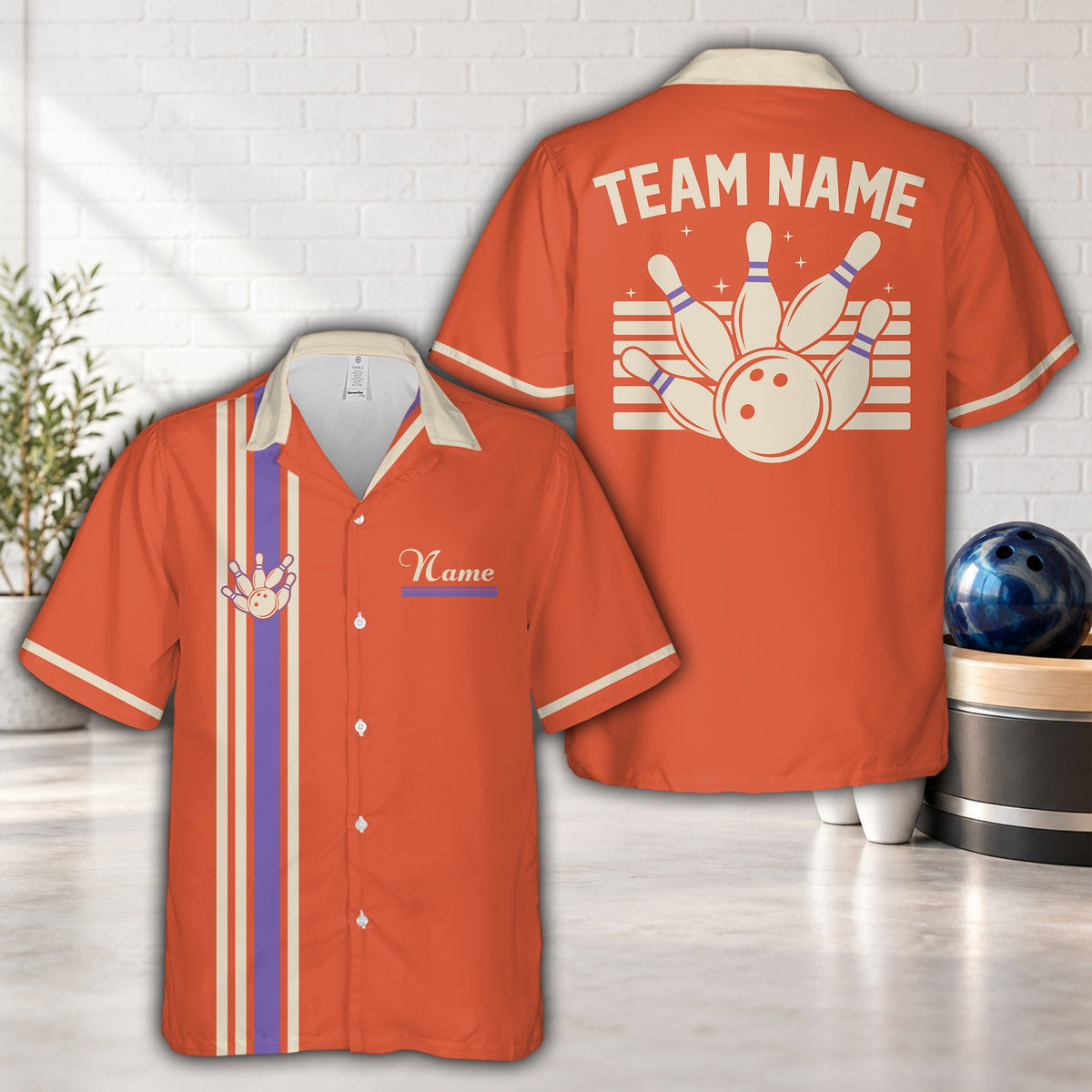 Orange family matching hawaiian shirt front view