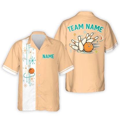 Peach retro bowling hawaiian shirt for family matching, front view