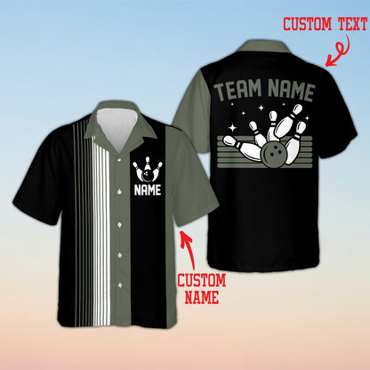 Red bowling hawaiian shirt with custom name and number, matching family apparel